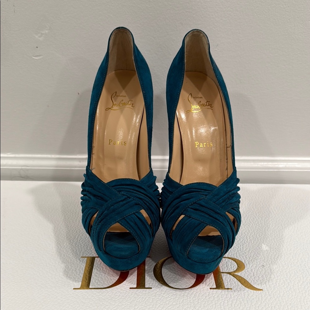 Christian Louboutin Deep Blue Peep-Toe Heels
